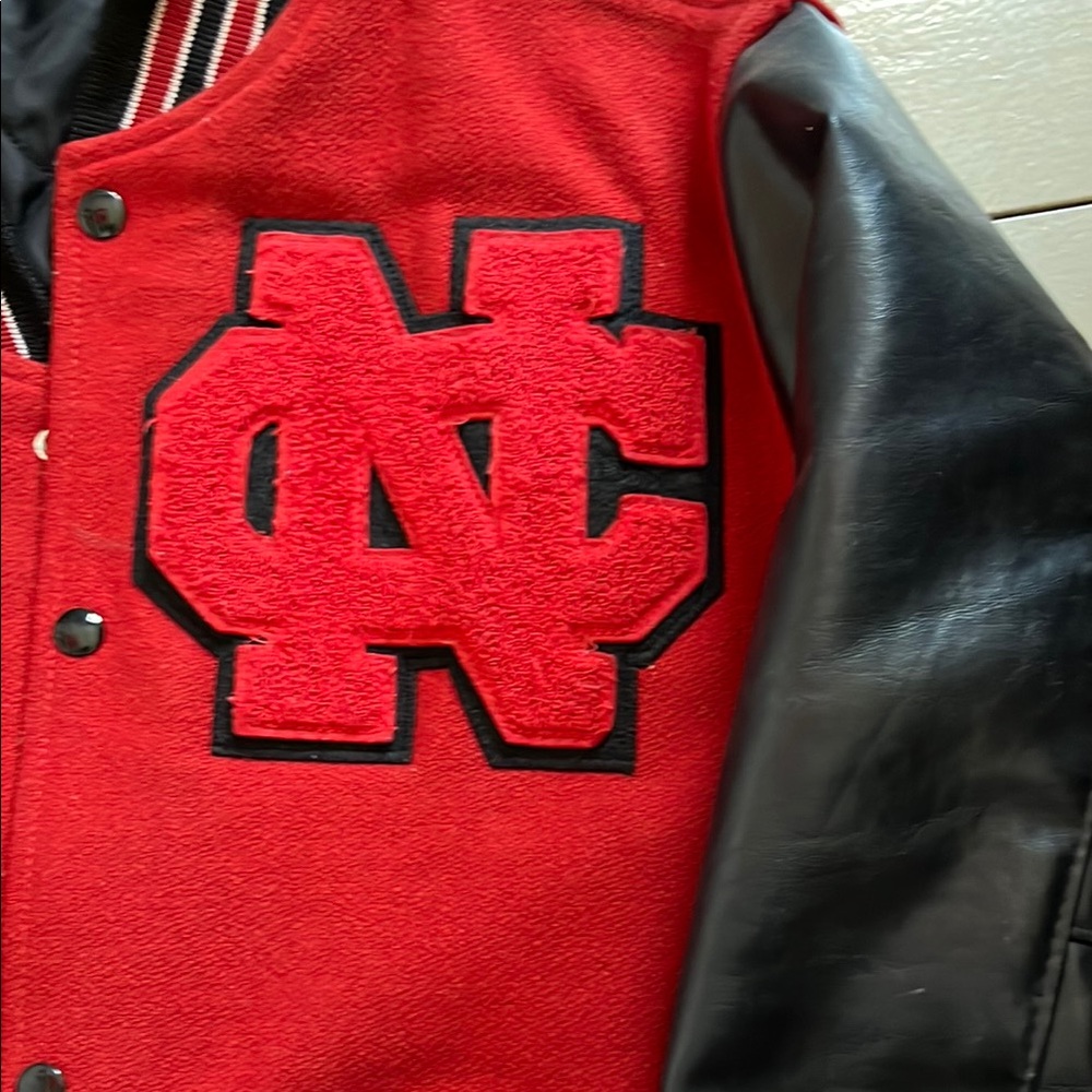 Vintage Red and Black College football Varsity Bomber Jacket with Leather - Picture 3 of 4